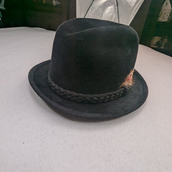 Vintage STETSON Sovereign Black Felt Men's Fedora Feathered Hat Sz 7 3/8 - Picture 3 of 17